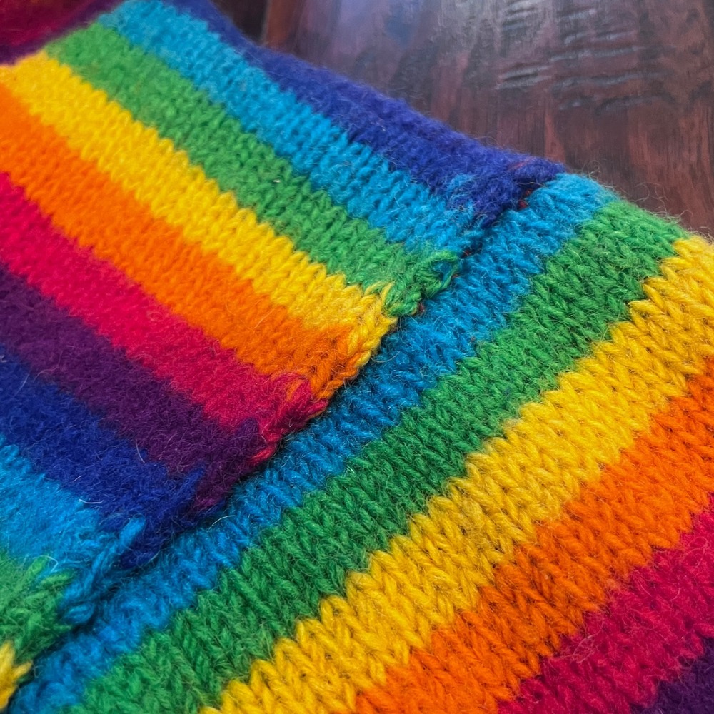 Ishka Rainbow Striped Wool Fleece Lined Zip Hoodie Sweater Handmade Nepal M READ - Picture 14 of 14
